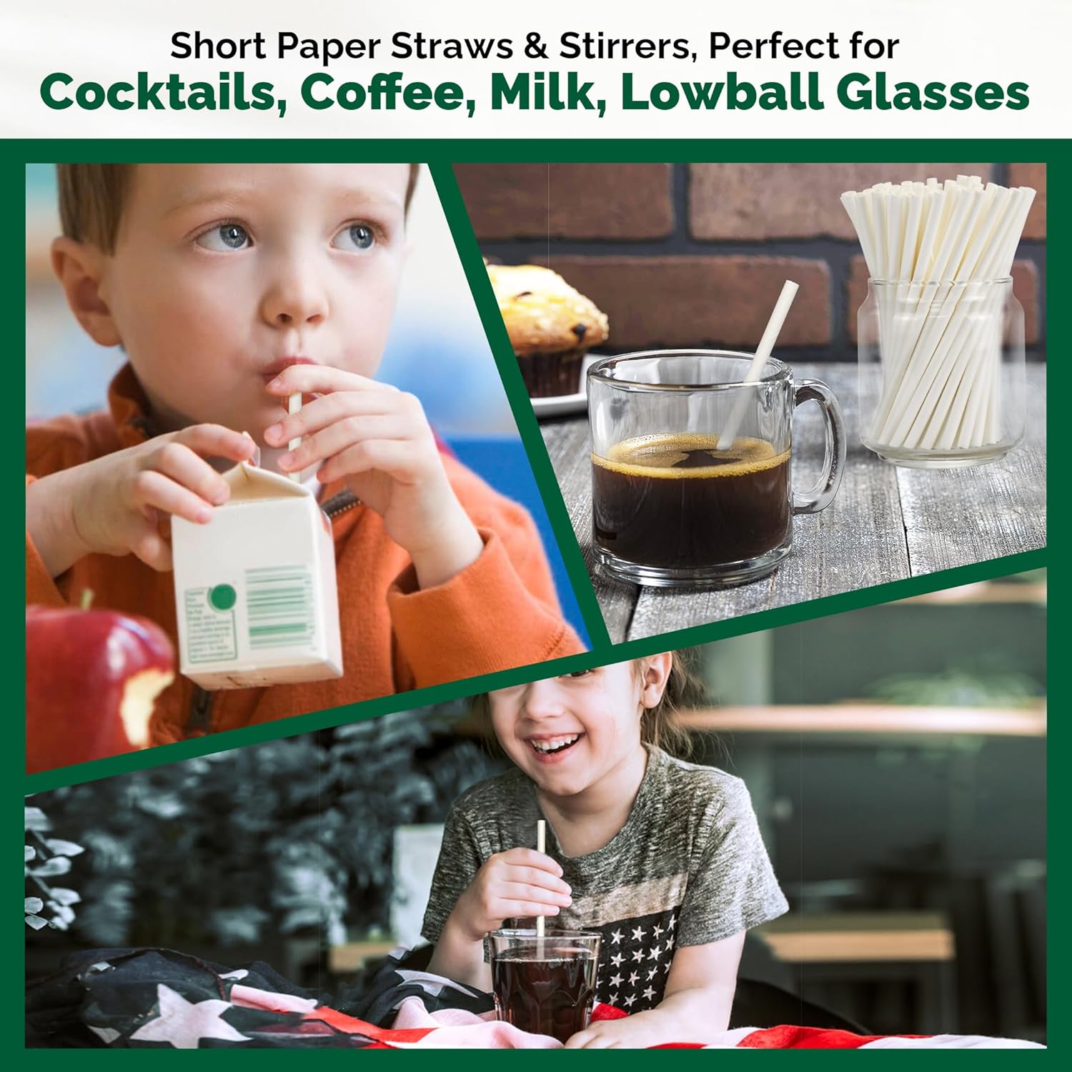 [500 Bulk] 5.75 inch White Small Paper Straws for Kids, Milk Cartons, Cocktail, Coffee, Short Drinks - Eco Friendly Disposable Drinking Straws