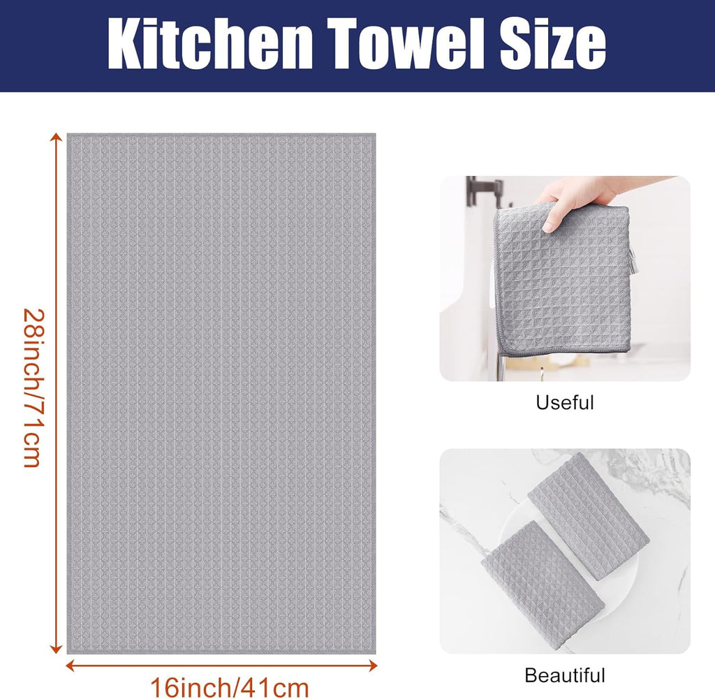 Homaxy Microfiber Waffle Weave Kitchen Towels, 16 x 28 Inch Ultra Absorbent and Solid Color Dish Towels, 4 Pack, Grey