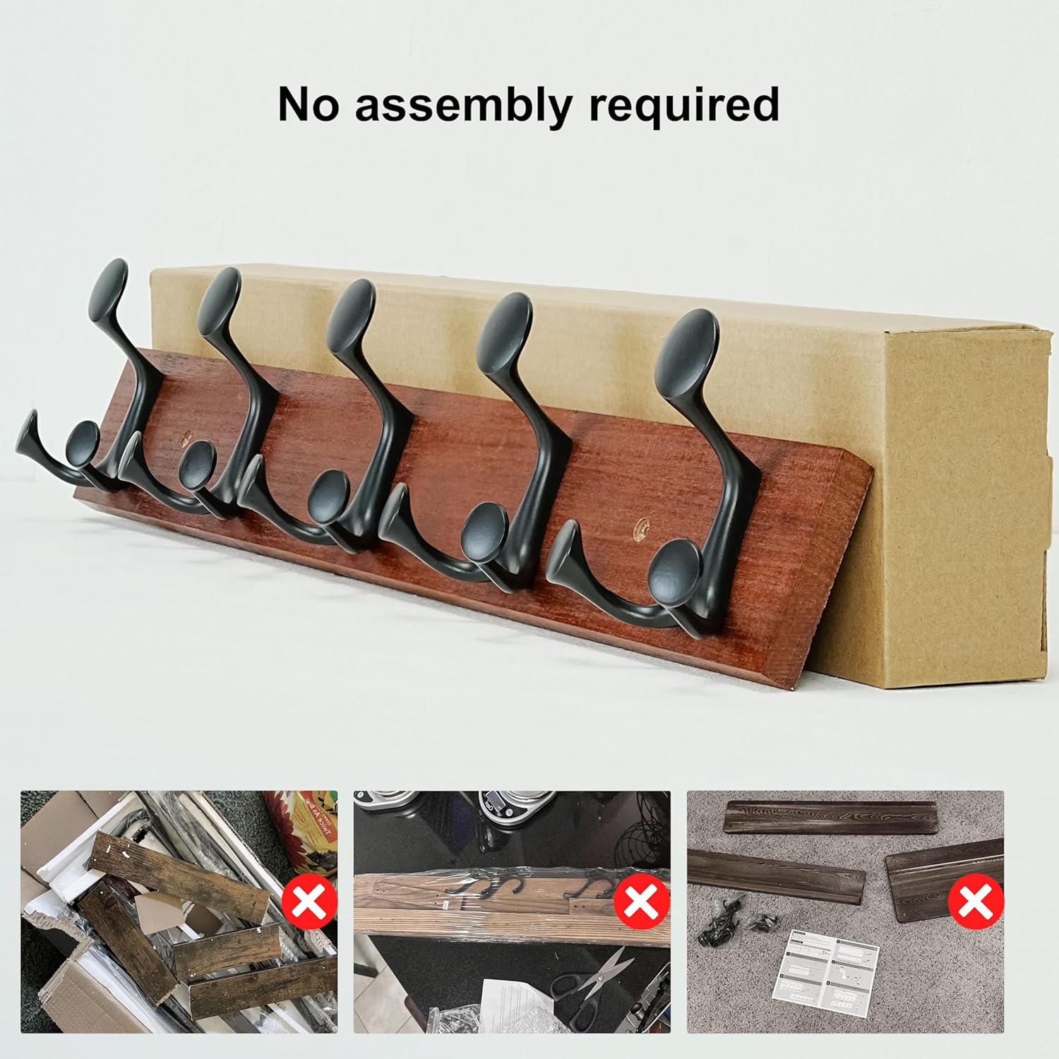 SKOLOO 24-Inch Cherry Wood Coat Rack Wall Mount with 5 Triple Hooks - Ideal for Family Entrances, Classrooms, and Pet Supplies Storage - Perfect Coat Hooks for Wall