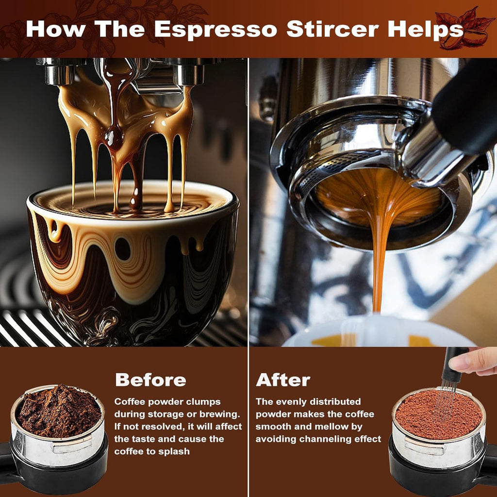 WDT Tools Espresso Puck Screen, 53mm Espresso Accessories Kit - 150μm Puck Screen Set, 0.25mm 316 Stainless Steel 8 Needles Coffee Distribution Stirrer, Portafilter Dosing Ring for Barista Black