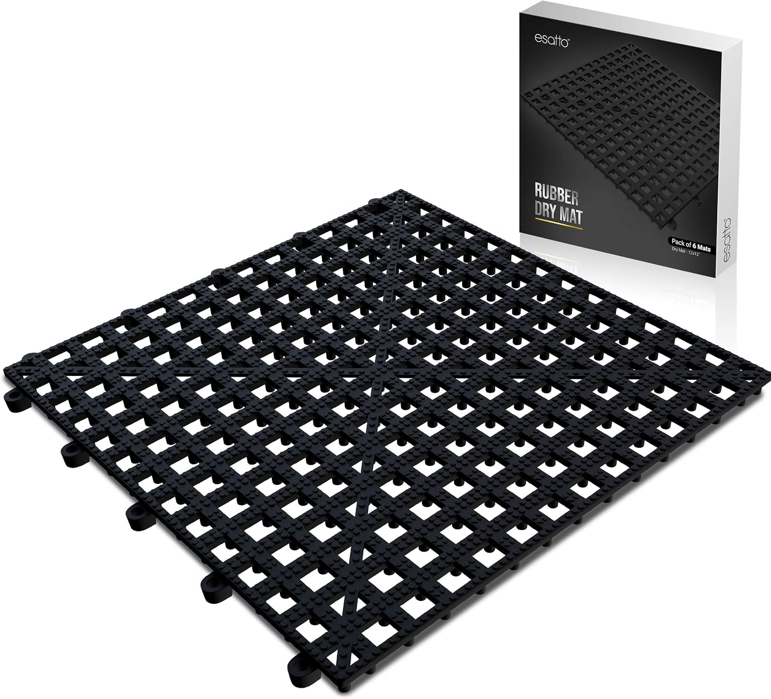 Esatto 6 Pack Interlocking Shelf Mats 12″, Black – for Spills, Clean Bars, Stain Protection, and an Anti-Slip Surface