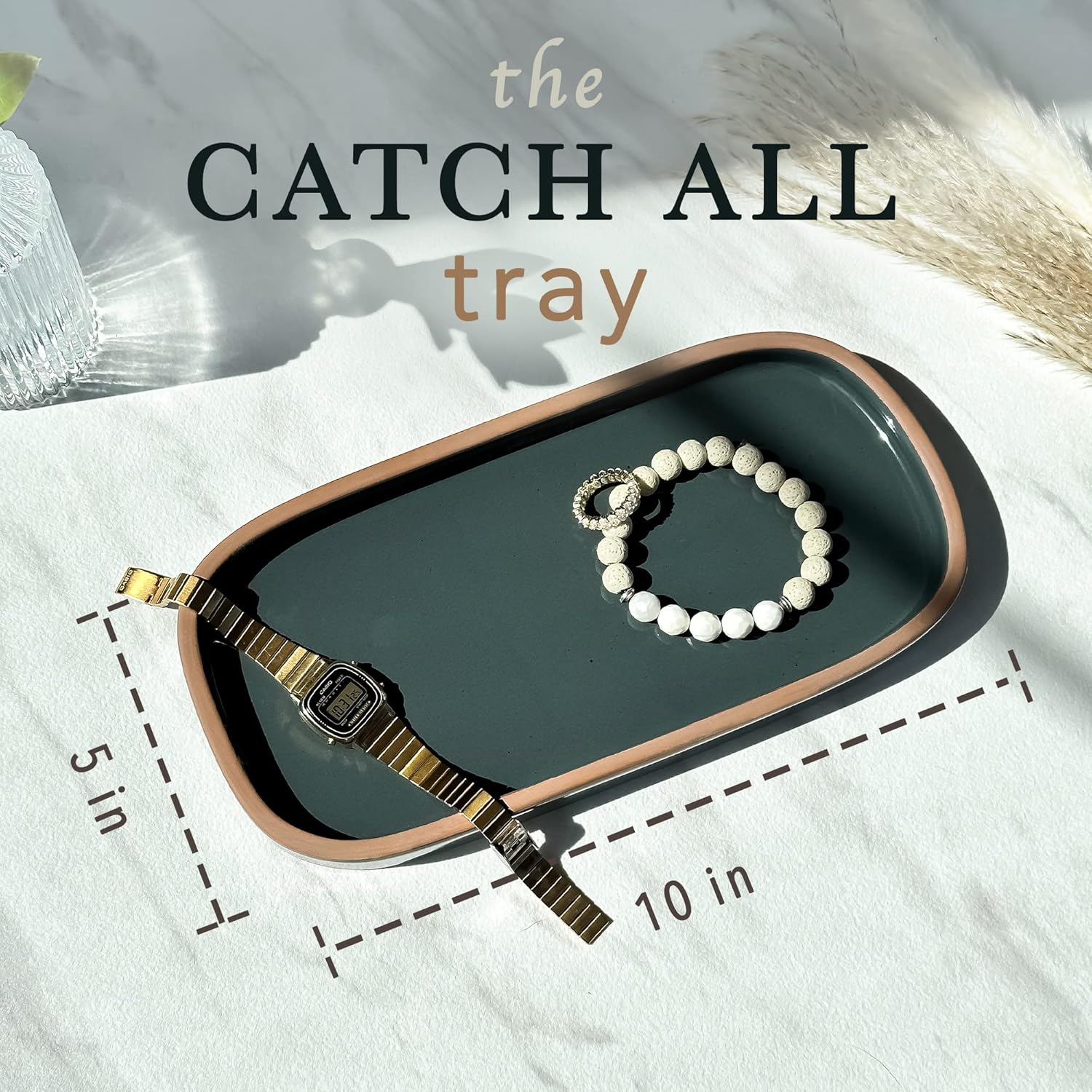 Mora Ceramic Decorative Tray - Rectangle 10in Dish for Jewelry, Soap Dispenser, Perfume, Makeup, Accessories, Candle, in The Bathroom Vanity, Bedside, or Kitchen Counter. Cute Organizers - Black