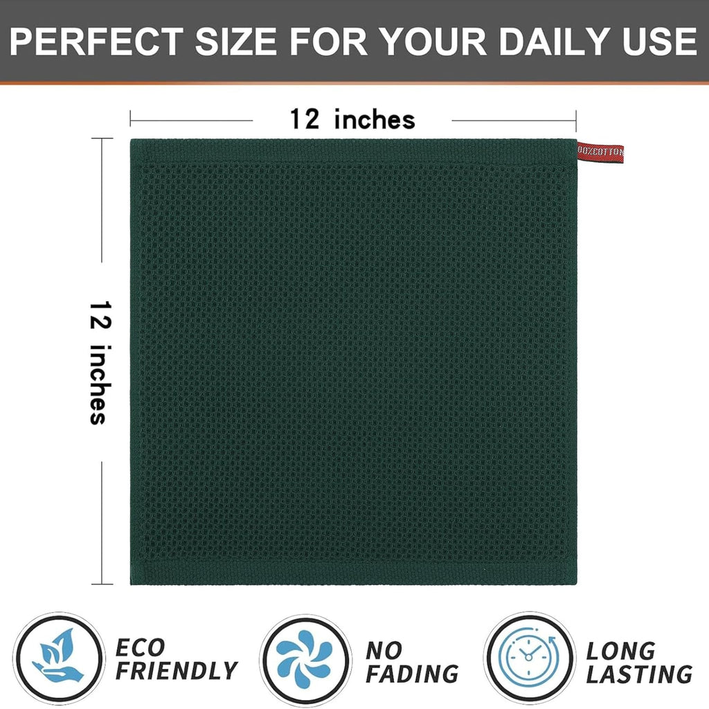 Kitinjoy 100% Cotton Kitchen Dish Cloths, 6 Pack Waffle Weave Ultra Soft Absorbent Dish Towels for Drying Dishes Quick Drying Kitchen Towels Dish Rags, 12 X 12 Inches, Blackish Green