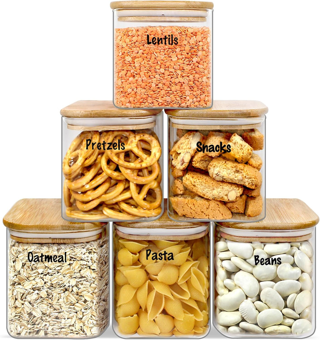 Urban Green Glass Jars with Airtight Lids, Airtight Glass Canisters with Locking Lids, (Bamboo-6P-24oz)