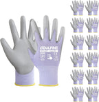 DULFINE Work Gloves for Men PU Coated 12 Pairs Bulk Pack,Purple Seamless Knit Glove with thin Polyurethane,Two Finger Touchscreen, for Men and Women, Ideal for Light Duty Work. (Medium)
