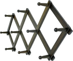 Dseap Accordion Wall Hanger: 16" High Wooden Expandable Coat Rack,Hat Rack,Accordion Hook Wall Mount for Baseball Caps,Coats,10 Peg Hooks,Dark Walnut