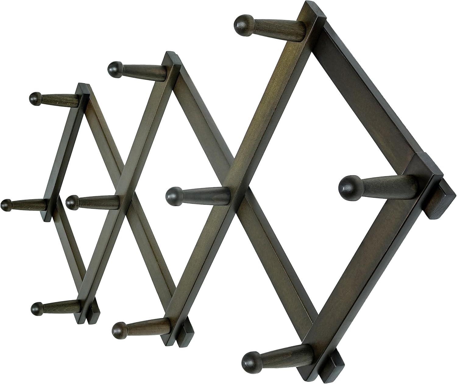 Dseap Accordion Wall Hanger: 16" High Wooden Expandable Coat Rack,Hat Rack,Accordion Hook Wall Mount for Baseball Caps,Coats,10 Peg Hooks,Dark Walnut