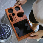 58mm Gaggia Espresso Accessories Kit –Rosewood Naked Portafilter, Auto-Level Espresso Press, Ground Distribution Tool, Wooden Barista Holder & Coffee Puck Knock Bin