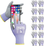 DULFINE Work Gloves for Men PU Coated 12 Pairs Bulk Pack,Purple Seamless Knit Glove with thin Polyurethane,Two Finger Touchscreen, for Men and Women, Ideal for Light Duty Work. (Medium)