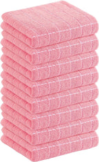 Homaxy 100% Cotton Terry Kitchen Towels(Pink, 13 x 28 inches), Checkered Designed, Soft and Super Absorbent Dish Towels, 8 Pack