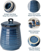 Ceramic Food Storage Jars,25 Oz Porcelain Kitchen Canisters with Airtight Lids Set of 3,Flour Containers for Countertop,Farmhouse Decor Serving Ground Coffee,Tea,Sugar,Pasta and Rice,Blue