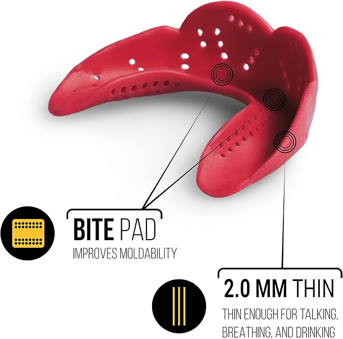 SISU Aero Large Mouthguard, Intense Red - 2.0mm Thin - Custom-Molded Fit - Slim Design - Remoldable Up to 20 Times - for Team Sports - Non Toxic