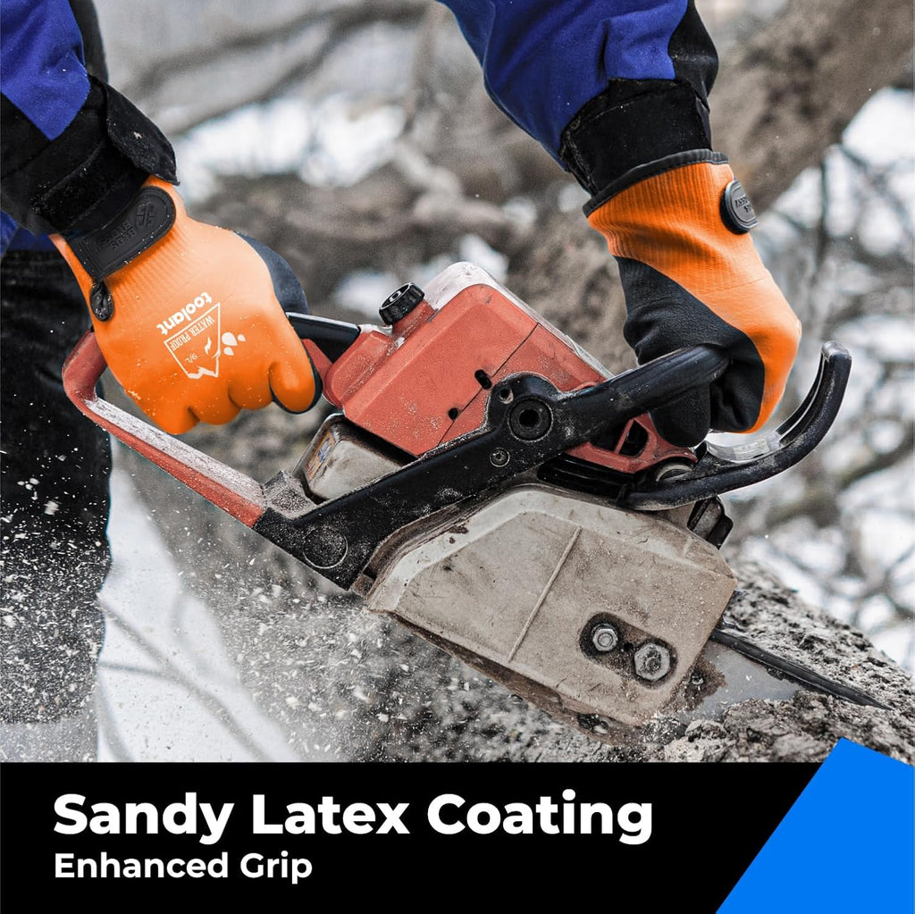 toolant 100% Waterproof Gloves Bulk Pack, 3 Pairs, Winter Work Gloves for Cold Weather, Touchsreen, Warm Freezer Gloves, Thermal Insulated, With Grip, Orange, Medium