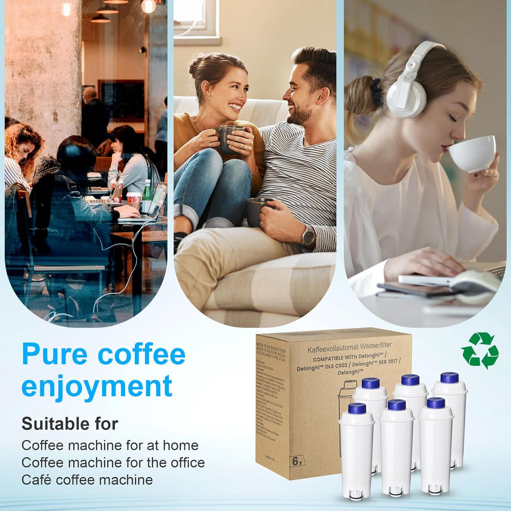 Coffee Machine Fitler, Delonghi Filter Replacement for DeLonghi DLSC002, Delonghi Magnifica Evo, Dinamica Plus, ESAM, ETAM, BCO, EC. Activated Carbon Water Filter Cartridges Softener (4 Pcs)