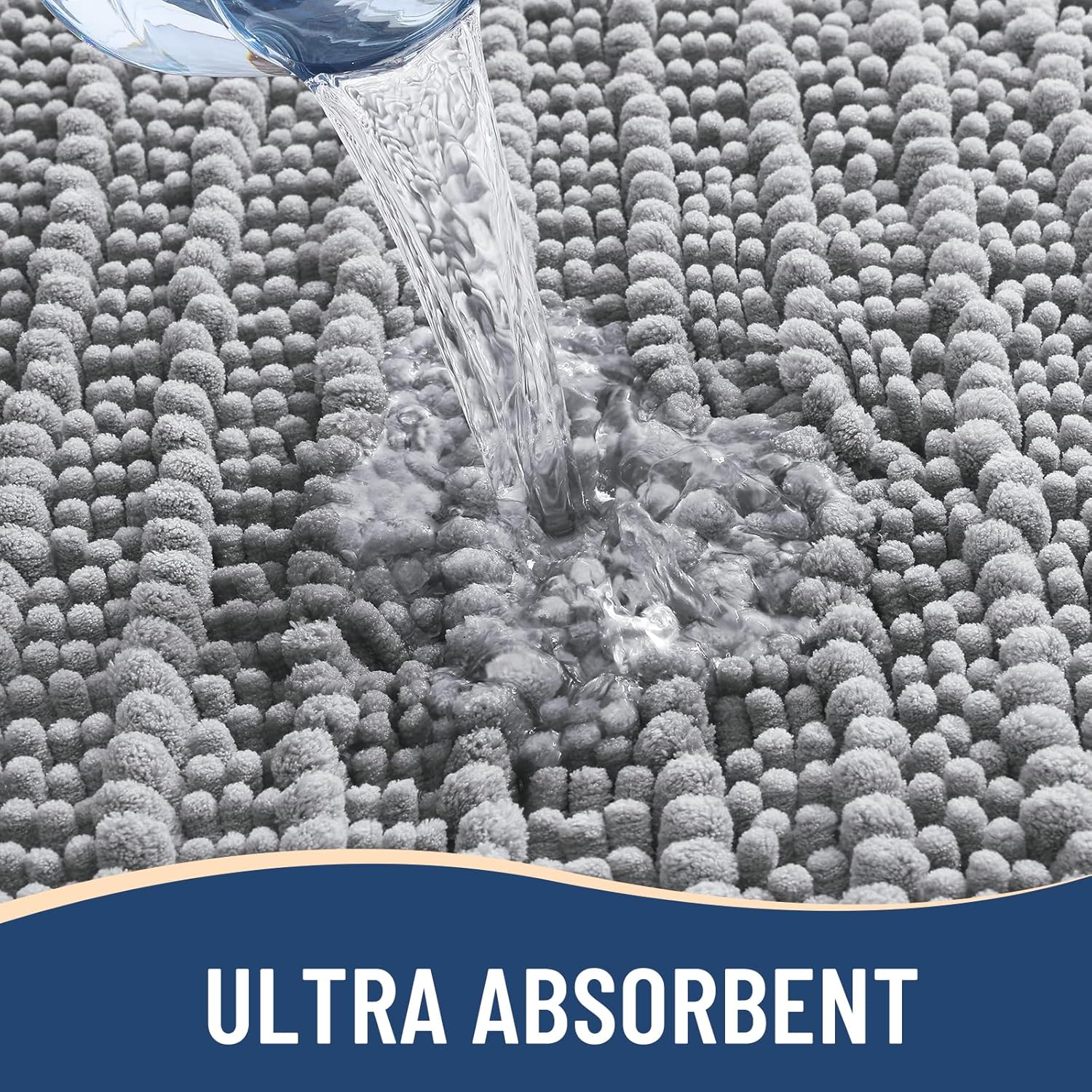 Arotive Luxury Chenille Bathroom Rug Mat, Extra Soft Thick Absorbent Shaggy Bath Rugs, Non-Slip Machine Wash Dry, Plush Bath Mats for Bathroom, Shower and Tub, 45x27, Light Grey