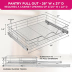 HOLDN’ STORAGE Heavy-Duty Premium Collection Pull Out Cabinet Organizer, Cabinet Drawer Slide Outs, Lifetime Limited Warranty - Basket Size 26" W x 21" D x 5" H, Anti-Rust Chrome Finish