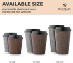 [85 SET]Harvest Pack 16 oz Coffee Cups, Disposable Insulated Ripple Coffee Cups, Double-Walled To go Cups with Lids, Brown Geometric, Drinking Paper Cups for Tea Hot Chocolate Drinks