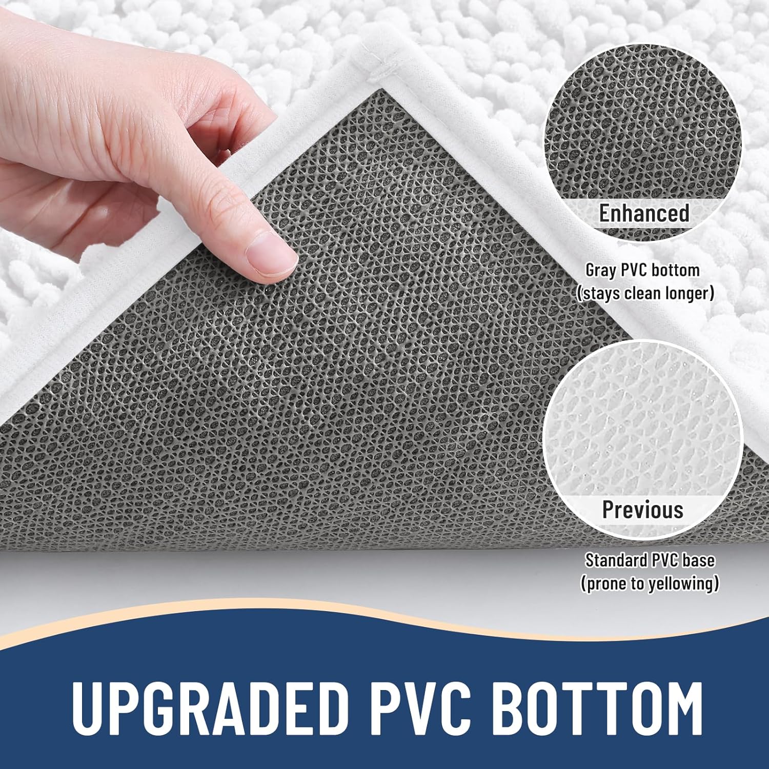 Arotive Luxury Chenille Bathroom Rug Mat, Extra Soft Thick Absorbent Shaggy Bath Rugs, Non-Slip Machine Wash Dry, Plush Bath Mats for Bathroom, Shower and Tub, 60x24, White