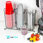 Wire Frame Cup and Lid Organizer, 3 Compartment Metal Rack Design Storage Holder for Plastic, Coffee Beverage Cups