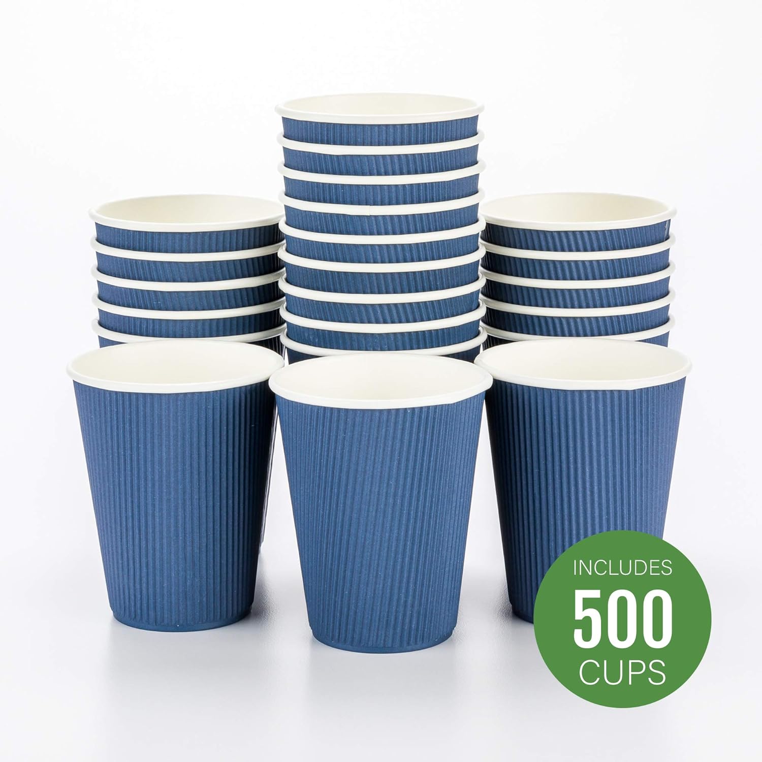 Restaurantware-12 Ounce Disposable Coffee Cups, 500 Ripple Wall Hot Cups For Coffee - Lids Sold Separately, Rolled Rim, Midnight Blue Paper Insulated Coffee Cups, For Hot Coffee, Tea, And More