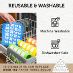 Nordhus Design Swedish Dishcloths,10 Cloths, Made in Sweden - Reusable, Washable Cellulose Cotton Kitchen Cloths - Replace Paper Towels, Wipes, Sponges, Dish Rags