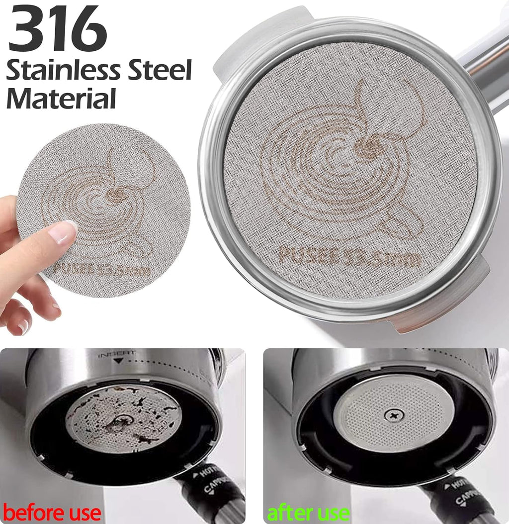 54mm Espresso Dosing Funnel & 53.5mm Puck Screen,PUSEE Coffee Dosing Ring Aluminum Metal,Reusable 1.7mm Thickness 150μm Espresso Puck Screen 316 Stainless Steel Fits 54mm Portafilter