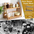 Coffee Station Organizer, Matcha Station, Foldable Bamboo Mug Holder for Countertop, Tea & Coffee Bar Accessories, 2 Tier Shelf for Kitchen Counter Organizer, Matcha Stand, Spice Rack