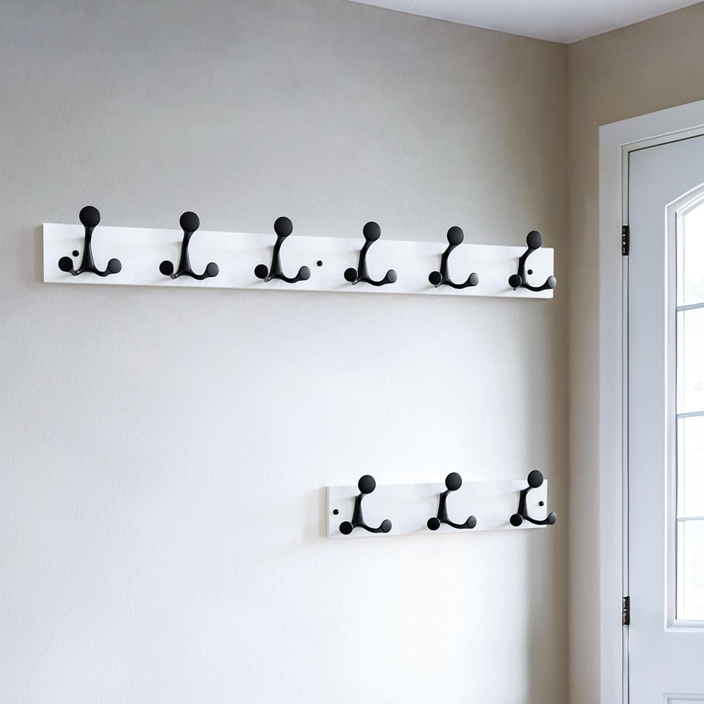 SKOLOO 36-Inch White Wood Coat Rack Wall Mount with 6 Triple Hooks - Ideal for Family Entrances, Classrooms, and Pet Supplies Storage - Perfect Coat Hooks for Wall