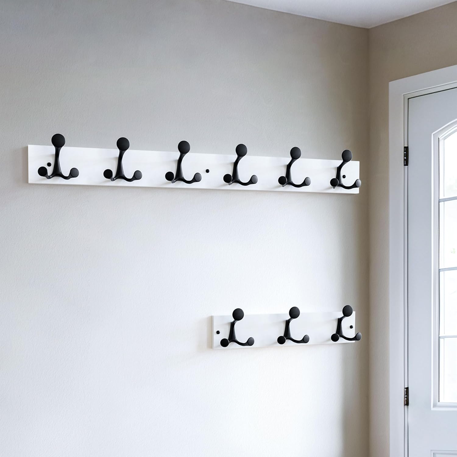 SKOLOO 36-Inch White Wood Coat Rack Wall Mount with 6 Triple Hooks - Ideal for Family Entrances, Classrooms, and Pet Supplies Storage - Perfect Coat Hooks for Wall