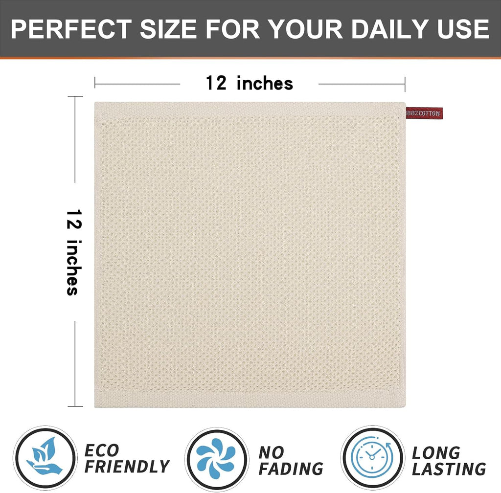 Kitinjoy 100% Cotton Kitchen Dish Cloths, 6-Pack Waffle Weave Dish Towels for Drying Dishes Super Soft Absorbent Quick Drying Dish Rags, 12 X 12 Inches, Beige