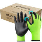 Kebada W1 Work Gloves for Men and Women, Touchscreen PU Coated Gloves with Grip, 50 Pairs Bulk Pack, Ideal for Warehouse Package Handling, Construction, Gardening, Green X-Large