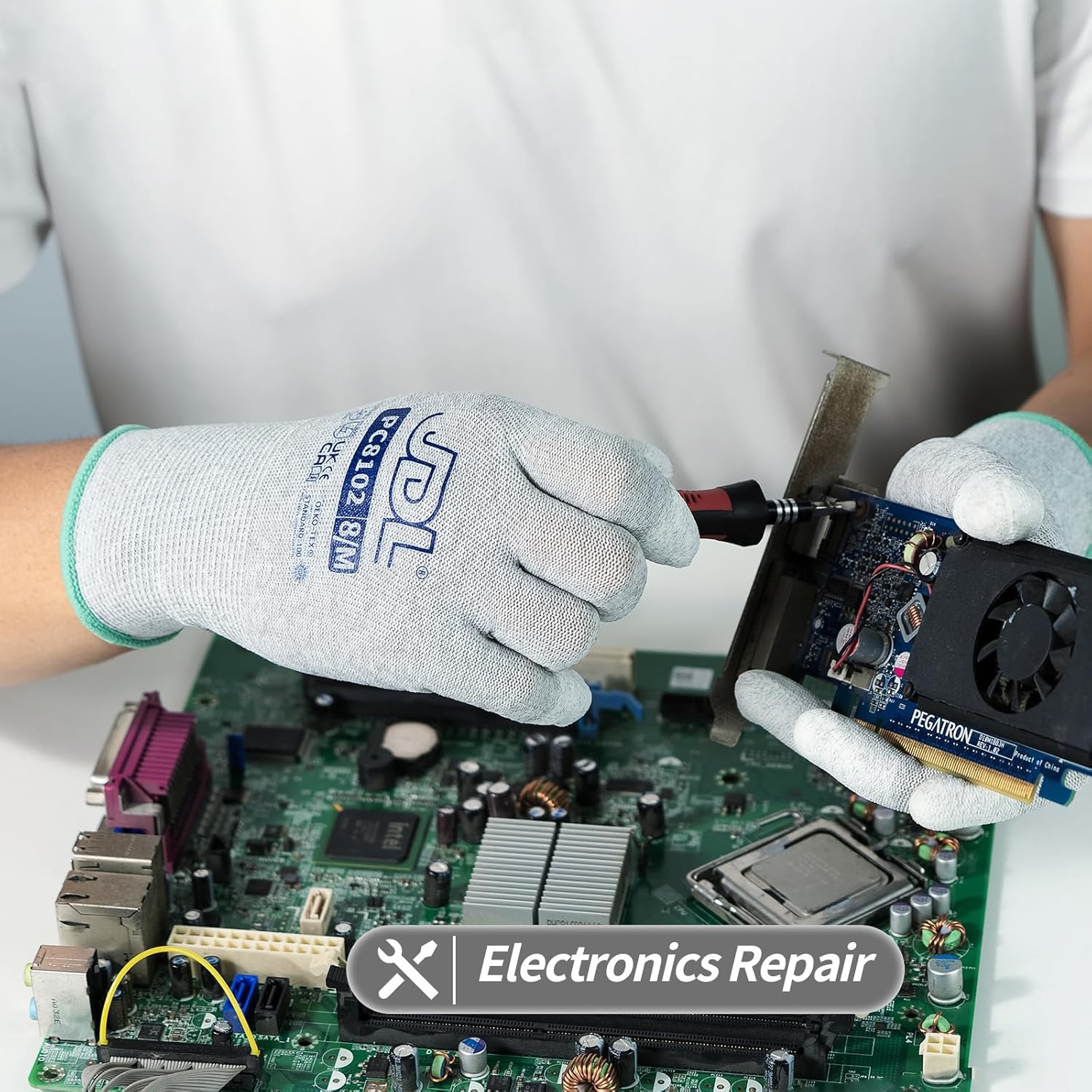 JDL ESD Work Gloves, Anti-Static Gloves for PC Building, 6 pairs, Computer Installation & Repair, High Resistance Carbon Fiber Gloves, Large