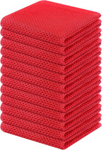 Kitinjoy 100% Cotton Kitchen Dish Cloths, 12 Pack Waffle Weave Ultra Soft Absorbent Dish Towels for Drying Dishes Quick Drying Kitchen Towels Dish Rags, 12 X 12Inch, Red