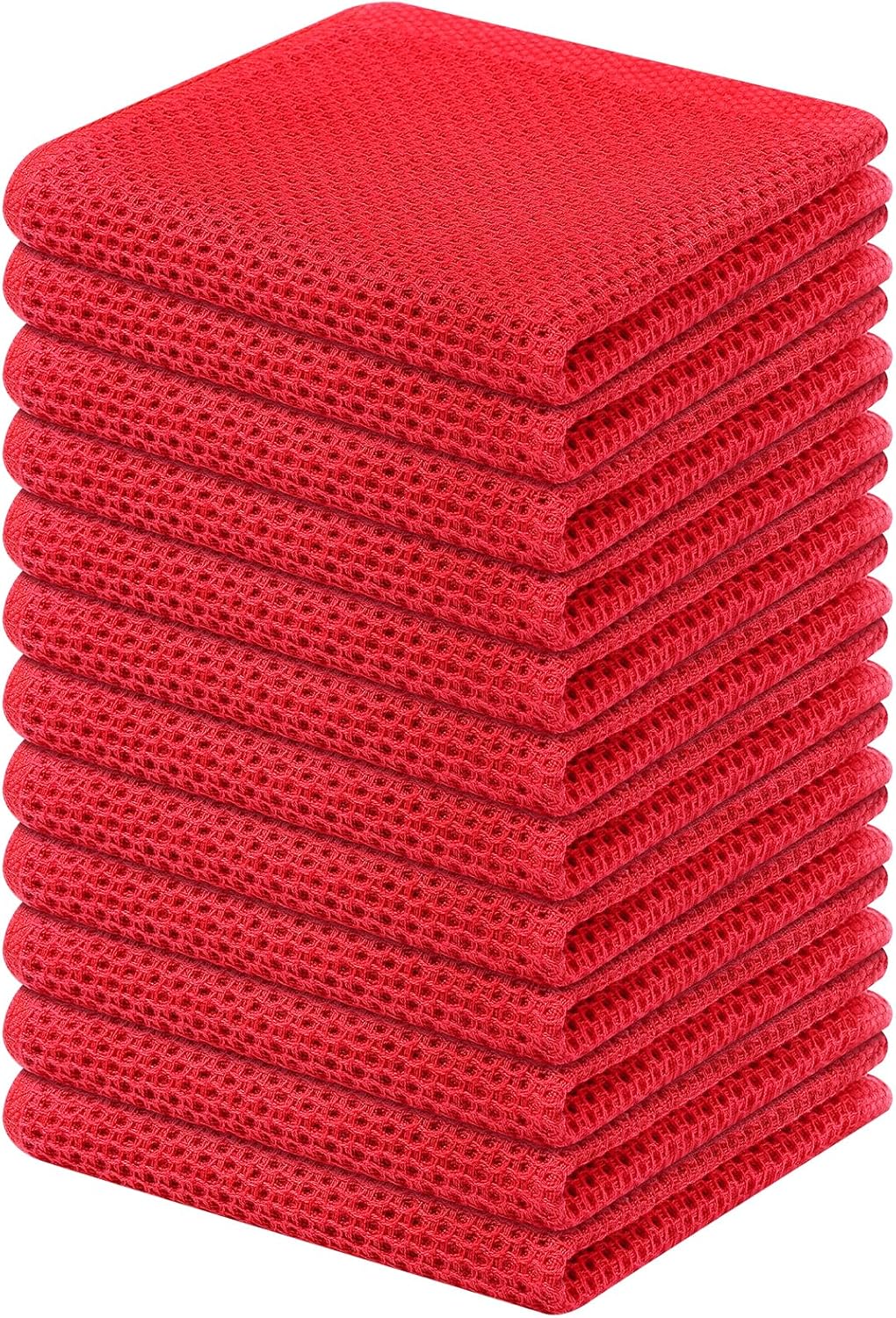 Kitinjoy 100% Cotton Kitchen Dish Cloths, 12 Pack Waffle Weave Ultra Soft Absorbent Dish Towels for Drying Dishes Quick Drying Kitchen Towels Dish Rags, 12 X 12Inch, Red