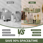 YCIA&DONE Bathroom Organizer Countertop, Makeup Storage, Skincare Cosmetic Tray Shelf, Perfume Holder Rack for Vanity Counter, Large Capacity, Easy to Install, Clean, 2 Tiers, Vintage Green