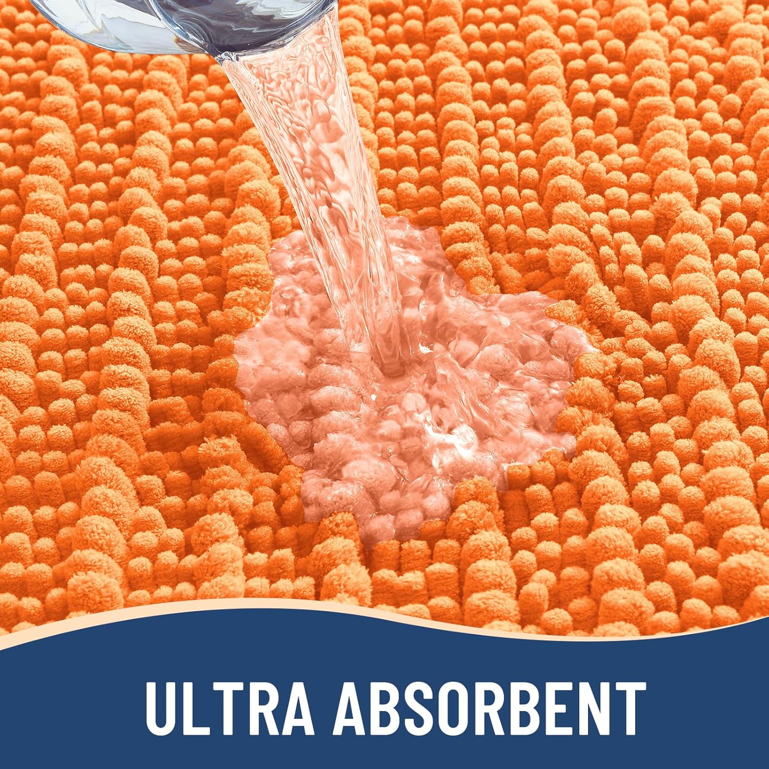 Arotive Luxury Chenille Bathroom Rug Mat, Extra Soft Thick Absorbent Shaggy Bath Rugs, Non-Slip Machine Wash Dry, Plush Bath Mats for Bathroom, Shower and Tub, 30x17, Orange