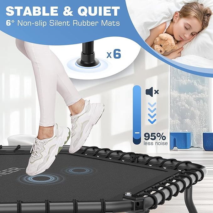 ANCHEER 50" Rebounder Trampoline for Adults- 2025 Foldable Mini Trampoline with Bar- Exercise Trampoline for Adults, Max Load 450lbs/550lbs, for Indoor/Garden Workout