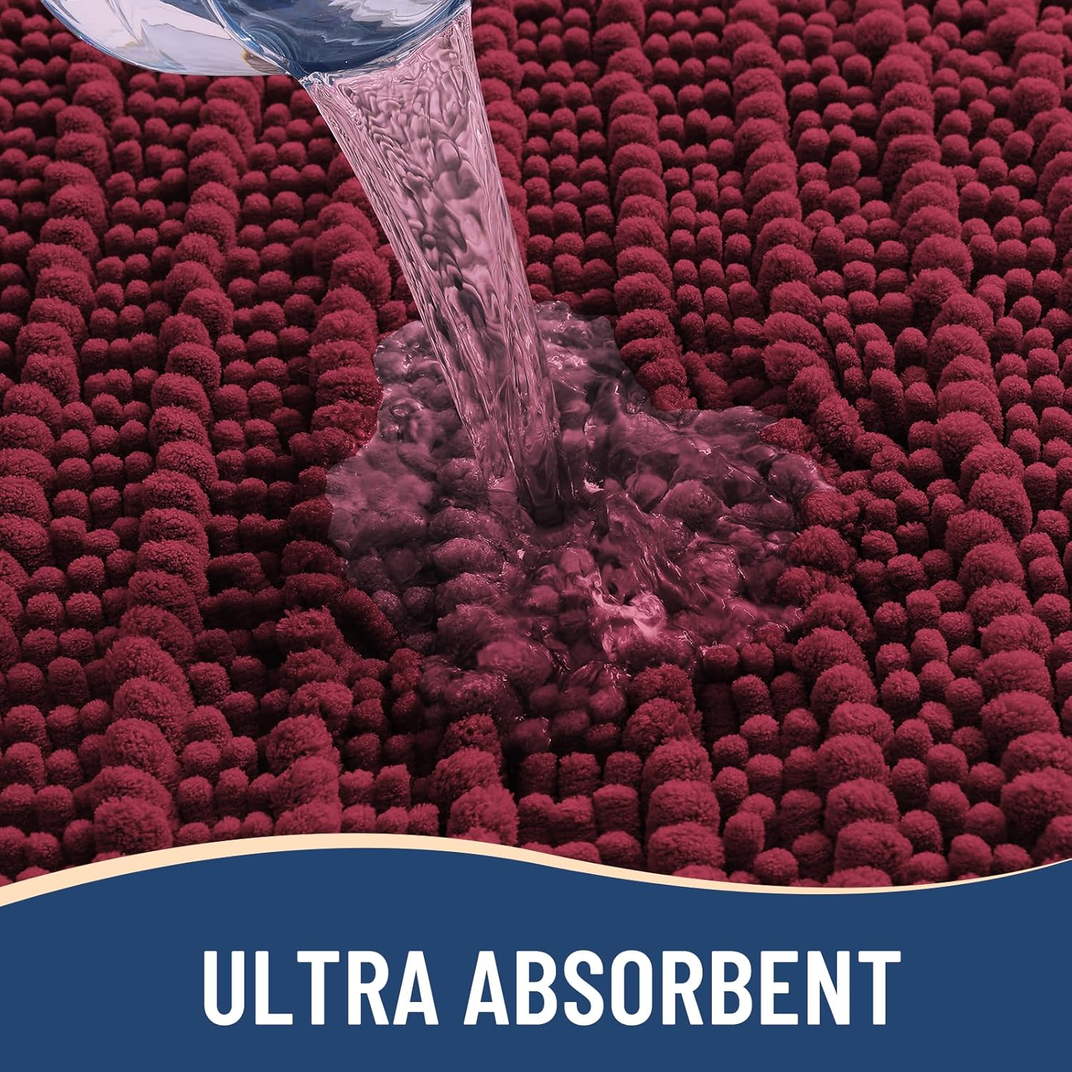 Arotive Luxury Chenille Bathroom Rug Mat, Extra Soft Thick Absorbent Shaggy Bath Rugs, Non-Slip Machine Wash Dry, Plush Bath Mats for Bathroom, Shower and Tub, 47x17, Burgundy