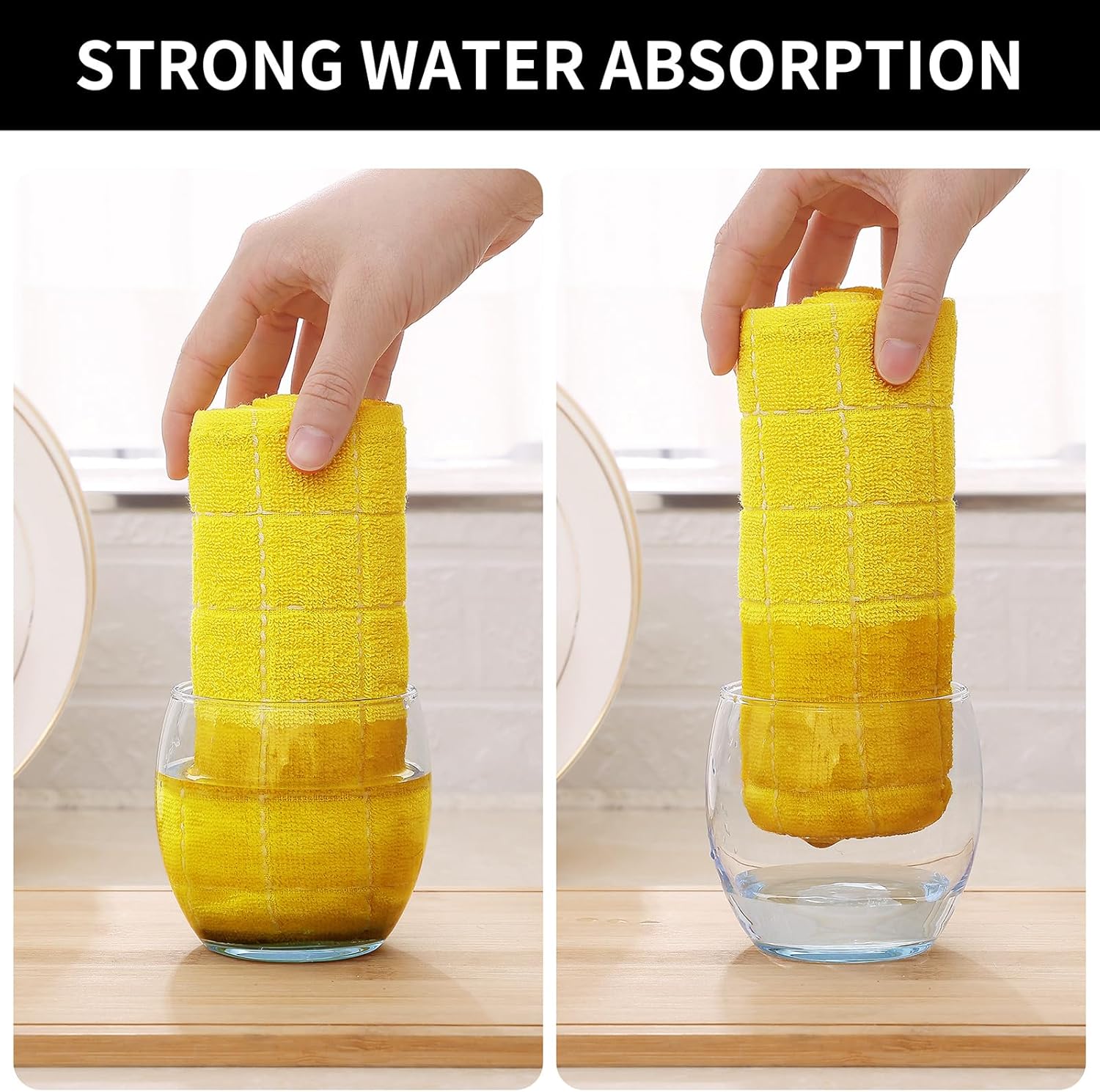 Homaxy 100% Cotton Terry Kitchen Towels(Yellow, 13 x 28 inches), Checkered Designed, Soft and Super Absorbent Dish Towels, 6 Pack