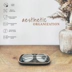 Mora Ceramic Decorative Tray - Rectangle 6.4in Dish for Jewelry, Perfume, Makeup, Accessories, Candle, in The Bathroom Vanity, Bedside, or Kitchen Counter. Cute Organizers - Black