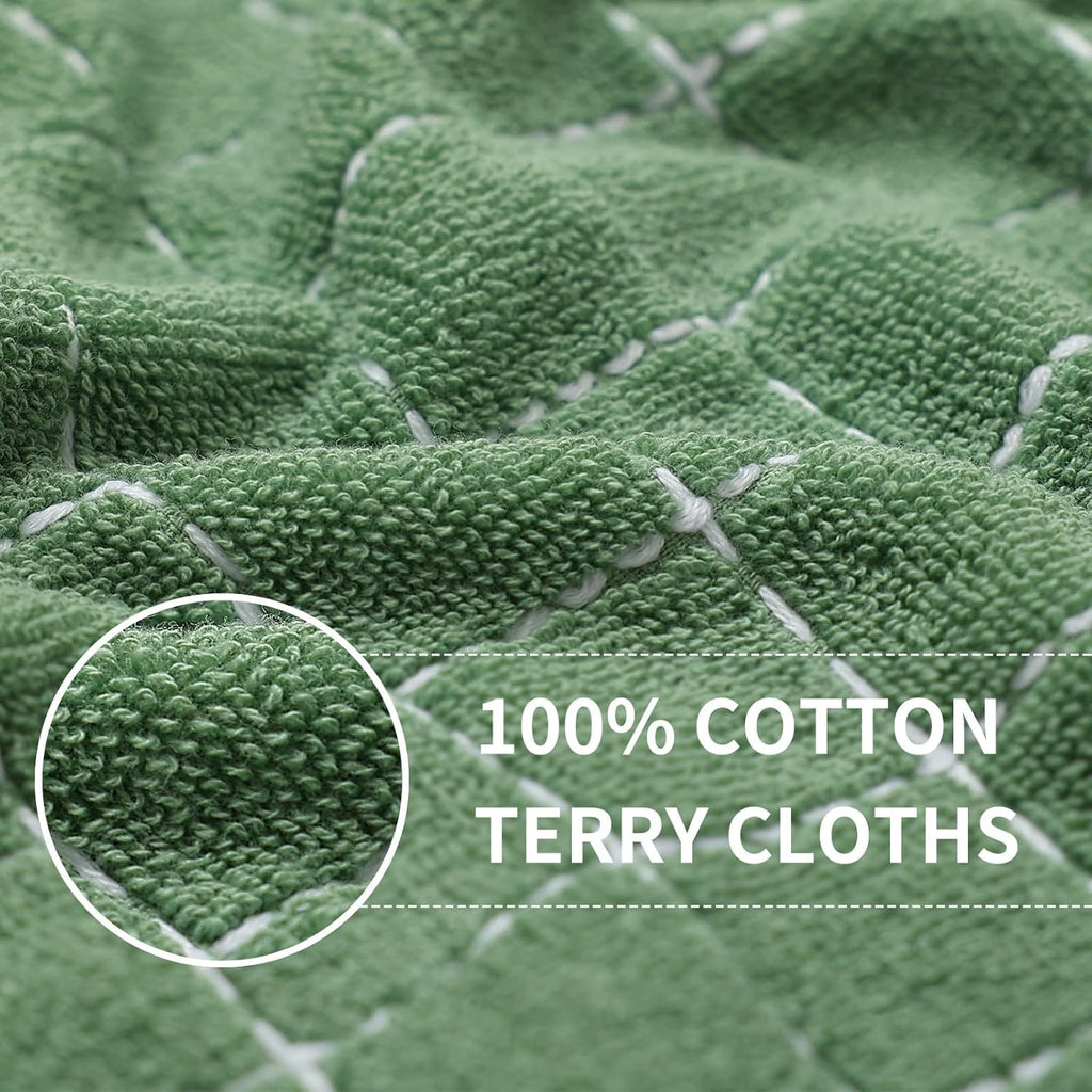 Homaxy 100% Cotton Terry Kitchen Towels(Grass Green, 13 x 28 inches), Checkered Designed, Soft and Super Absorbent Dish Towels, 6 Pack