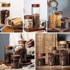 26 oz/850 ml Clear Glass Storage Canister with Airtight Wooden Lid, 4 Pack Small Overnight Oats Containers, Cute Decorative Salad Jar for Snacks Yogurt Spice Sugar Cereal Fruit Coffee Tea