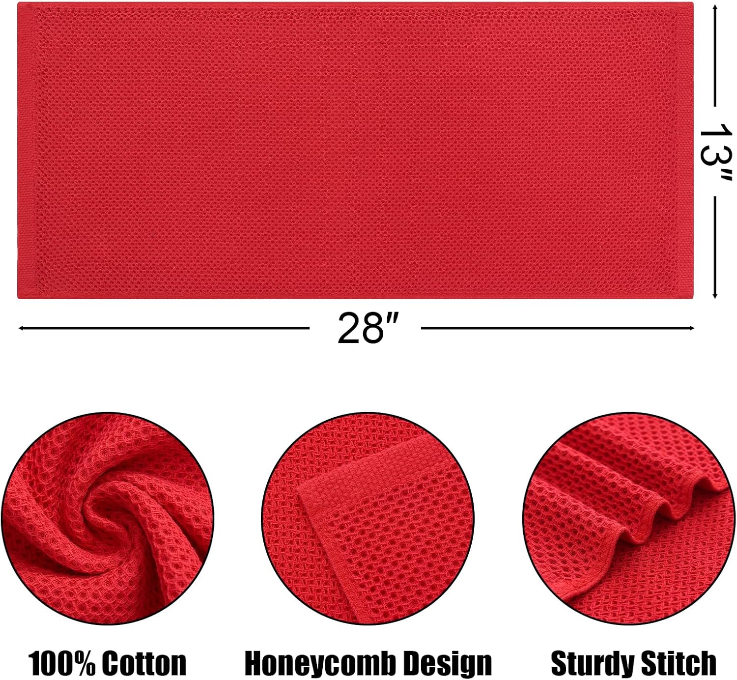 Kitinjoy 100% Cotton Waffle Weave Kitchen Towels, 6-Pack Super Soft and Absorbent Dish Towels for Drying Dishes, Kitchen Hand Towels, 13 in x 28 in, Red