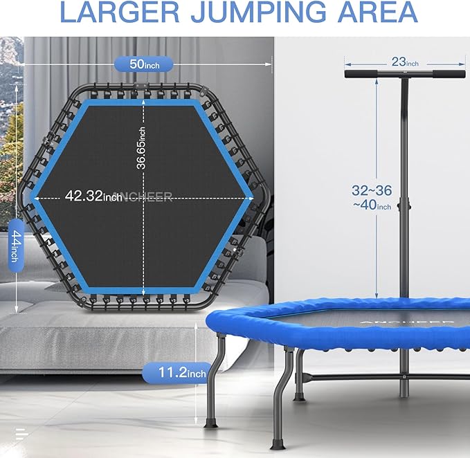 ANCHEER 50" Rebounder Trampoline for Adults With Bar, 550 LBS Mini Trampoline Quiet Exercise Bungee Jumping Cardio Trainer Workout