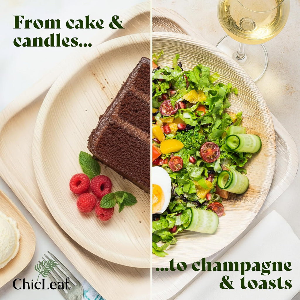 Chic Leaf Palm Leaf Disposable Bamboo Plates – Square, Biodegradable & Compostable Party Plates for Weddings, Parties & Events - Disposable Platter (10", 20 Pack)