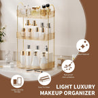 YCIA&DONE Bathroom Organizer Countertop, Makeup Storage, Skincare Cosmetic Tray Shelf, Perfume Holder Rack for Vanity Counter, Large Capacity, Easy to Install, Clean, 3 Tiers, Amber Gold