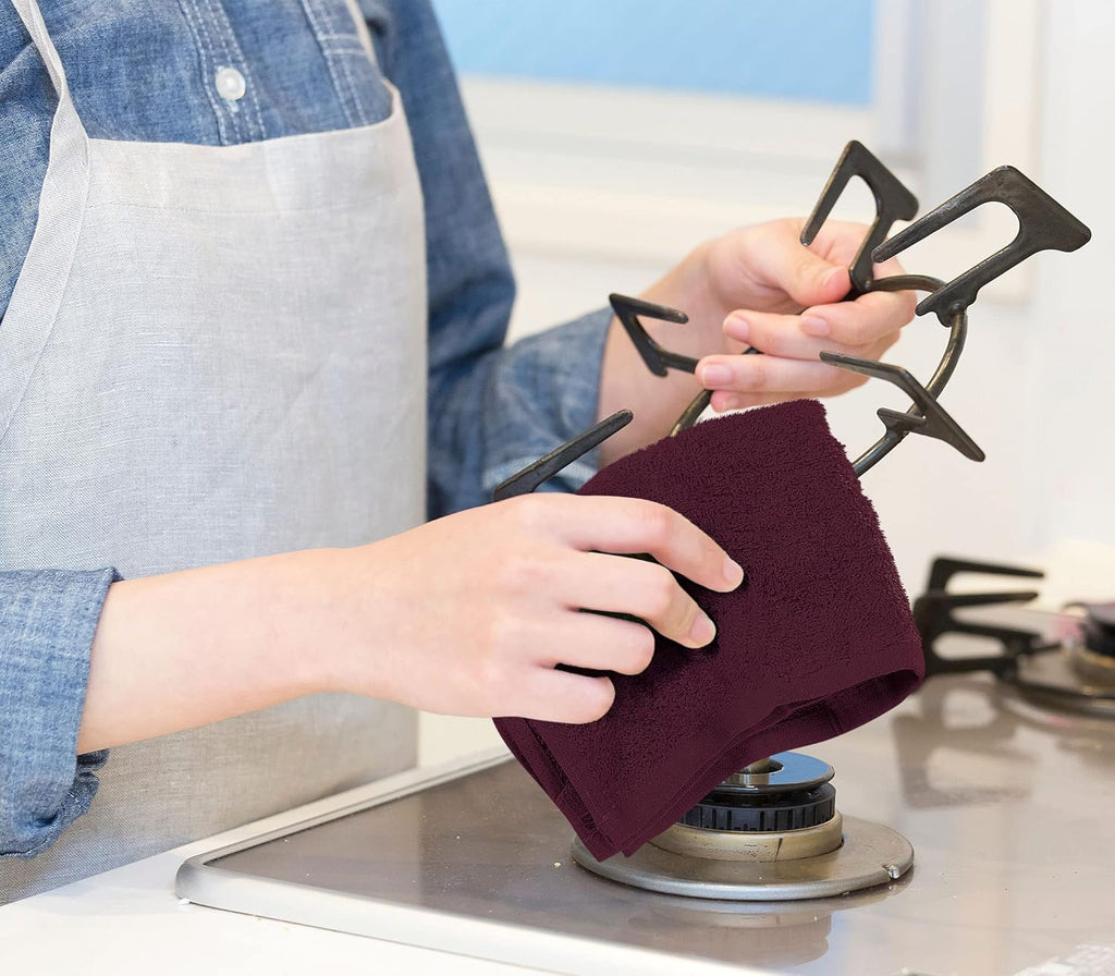 Utopia Towels Kitchen Bar Mops, Pack of 12, 16 by 19 Inches, 100% Cotton Super Absorbent Burgundy Towels, Multi-Purpose Cleaning Towels for Home and Kitchen Bars