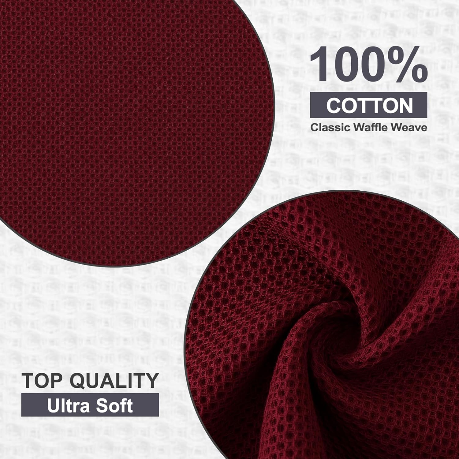 Kitinjoy 100% Cotton Kitchen Dish Cloths, 8 Pack Waffle Weave Ultra Soft Absorbent Dish Towels for Drying Dishes Quick Drying Kitchen Towels Dish Rags, 12 X 12 Inches, Burgundy