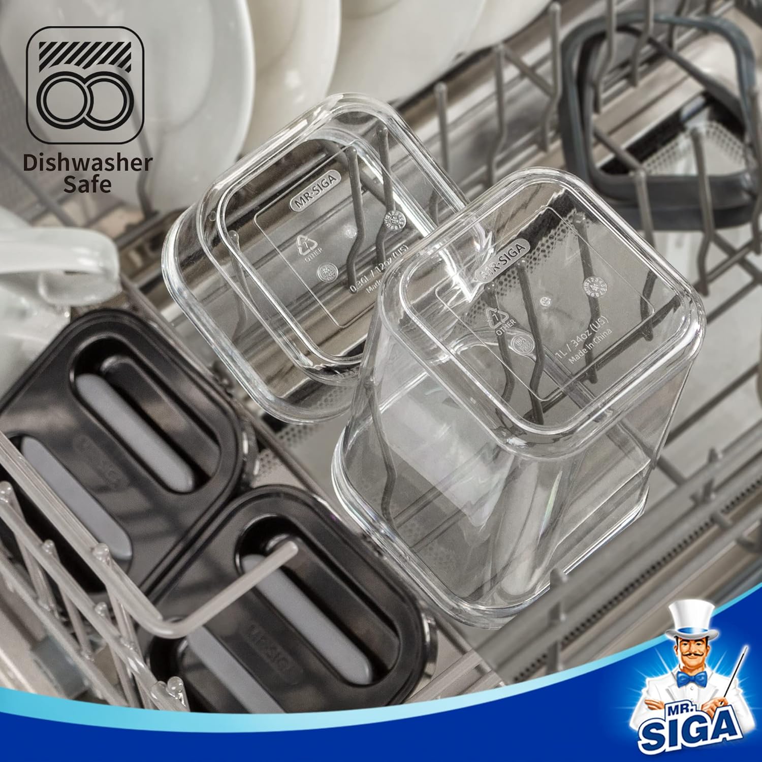 MR.SIGA 4 Pack Airtight Food Storage Container Set, BPA Free Kitchen Pantry Organization Canisters, One-handed Airtight Cereal Snack Candy Storage Containers, 360ml / 12.2oz, Small, Black