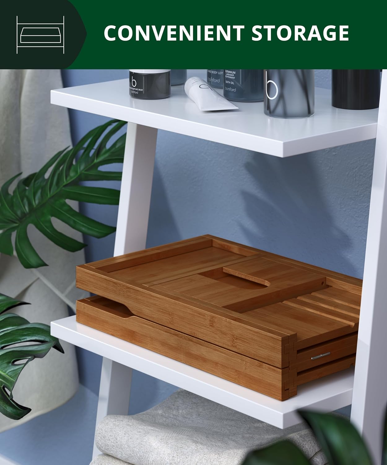 ROYAL CRAFT WOOD Premium Foldable Bathtub Tray - Wood Bath Tray for Tub, Bamboo Shelf, Expandable Bath Table Trays, Bathtub & Bathroom Accessories for New Home Gifts for Mom